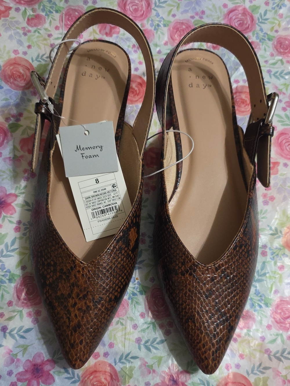 a new day Brown Snakeskin Pointed Slingback Flats - Picture 1 of 7